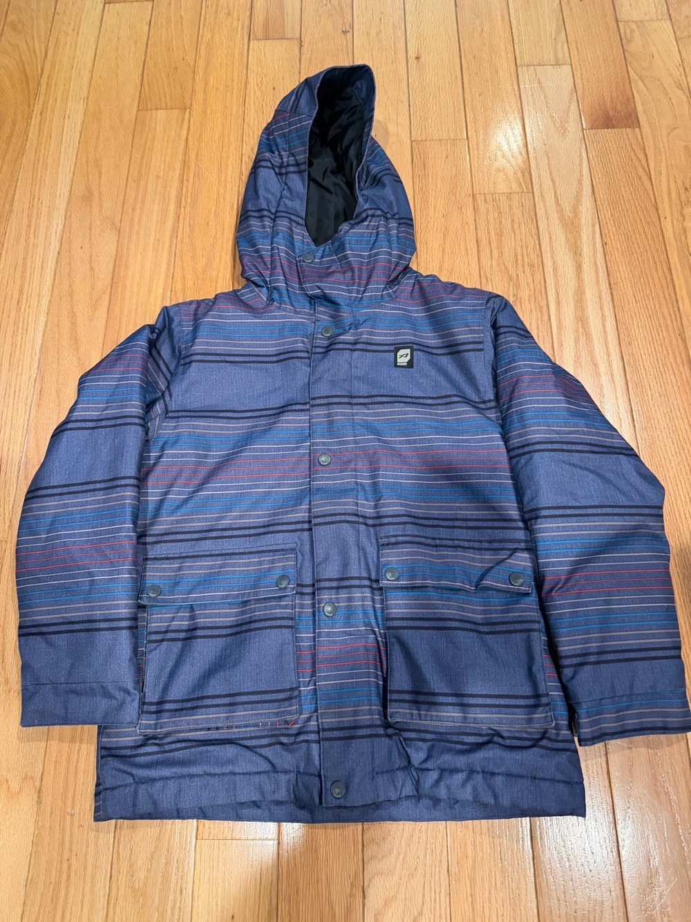 Orage Navy Blue Striped Hooded Puffer Jacket